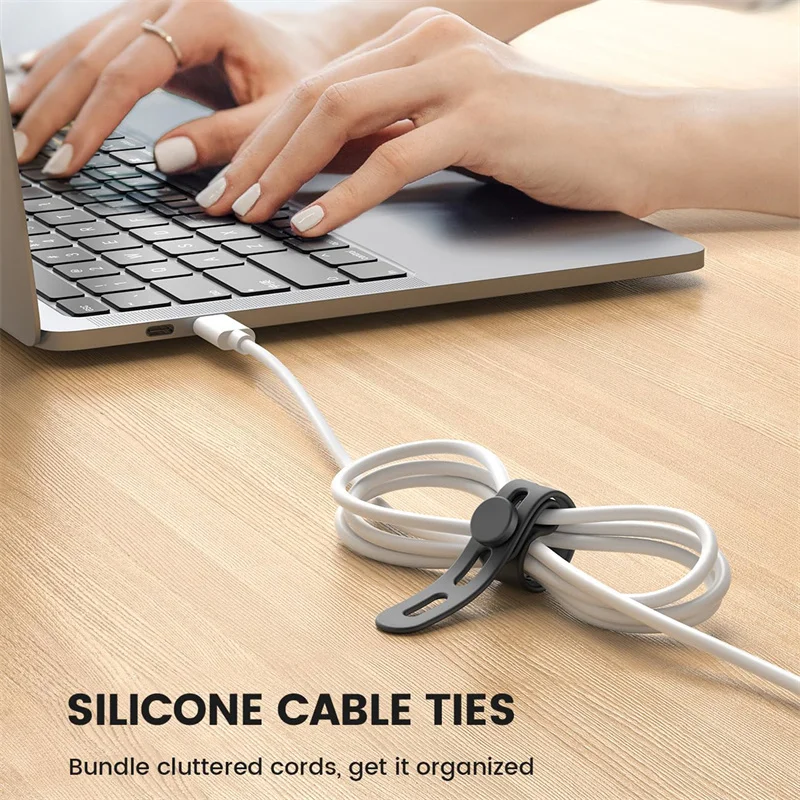 10Pcs Colorful Silicone Cable Ties Adjustable Reusable Heavy Duty Cable Organizer Management for Fastening Cords and Wires