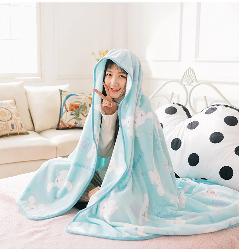 Sanrio Cinnamoroll Flannel Blanket My Melody Kuromi Warm Travel Blanket Cartoon Pattern Printing Flannel Blanket Bedspread Gift