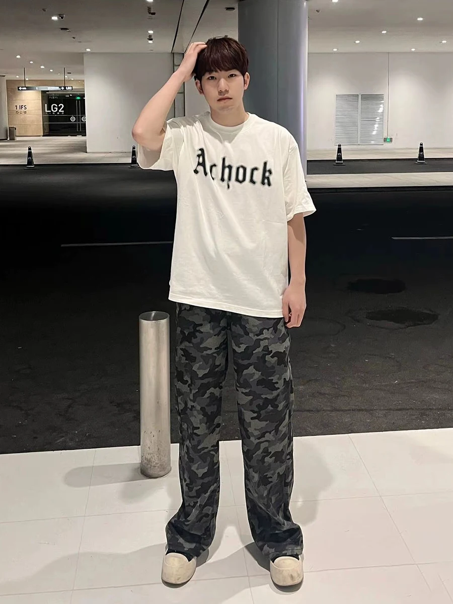 

American High Street Camouflage Jeans Men's Cleanfit Premium Feeling Men's High Waist Flared Straight Leg Long Trousers