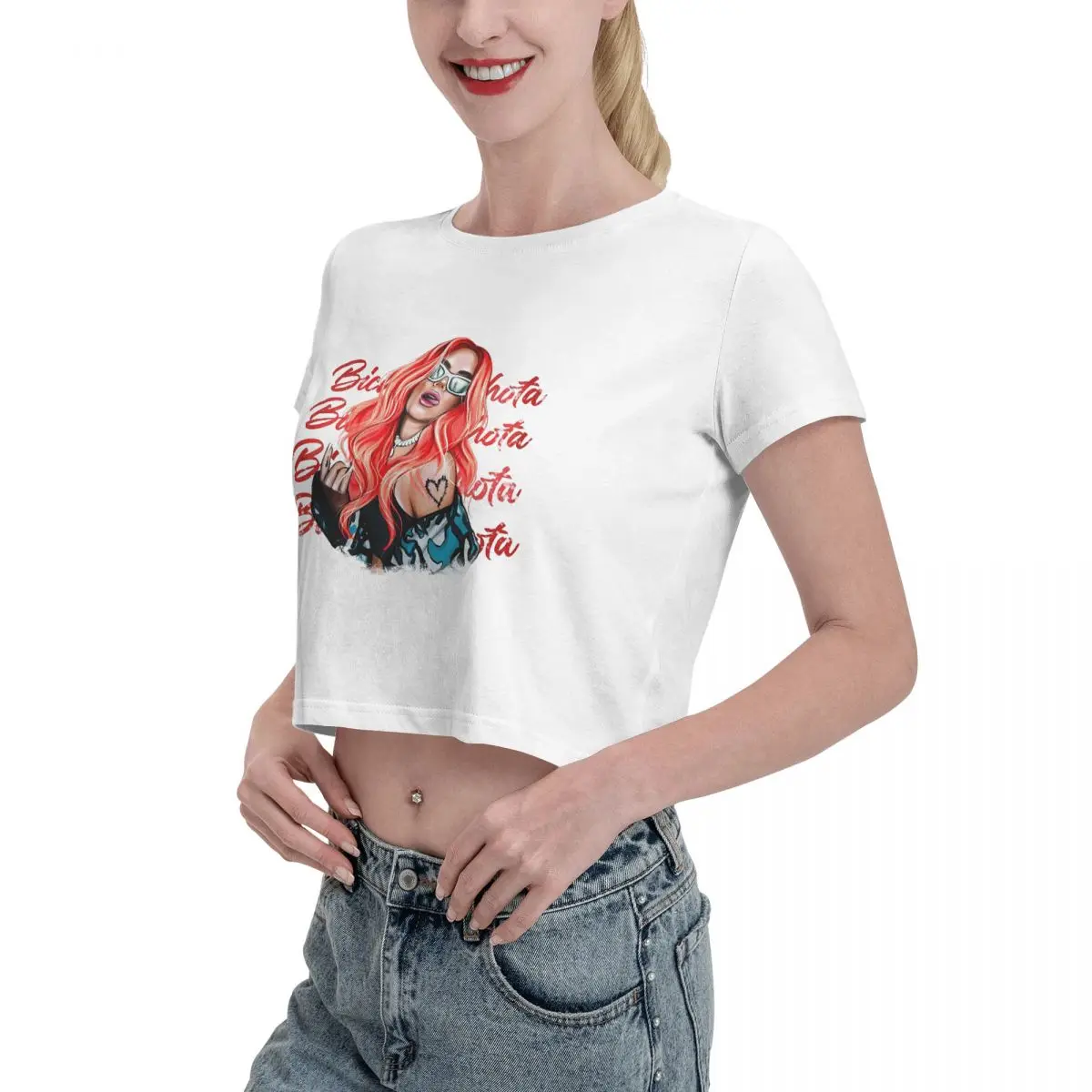 Singer Karol G Graphic Bichota Tshirt Cartoon Graphic Tees Female Crop Top,Leak navel T-shirt