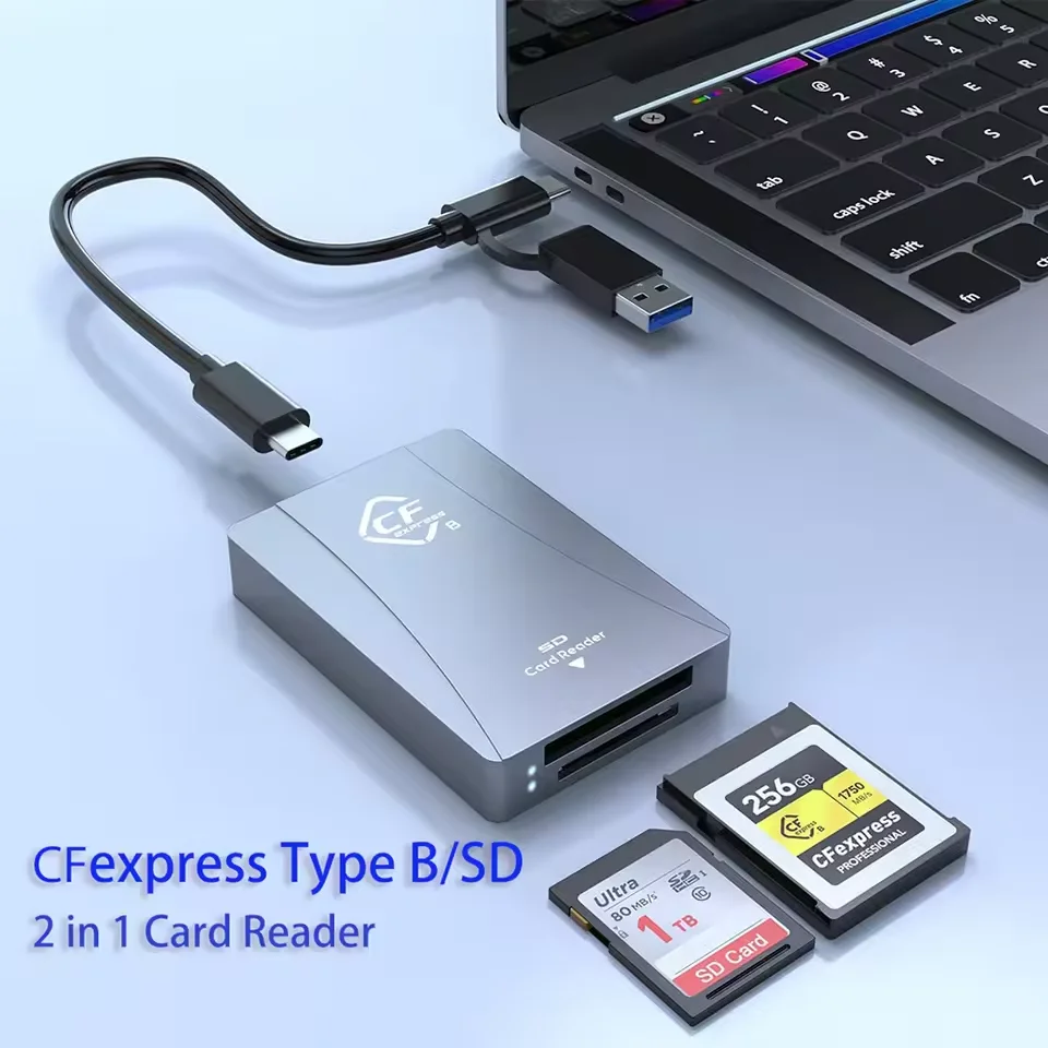 

2 в 1 CFexpress Type A B Устройство чтения SD-карт CF Express с кабелем USB C Адаптер карты памяти для Android/Windows/OS для зеркальных фотокарт