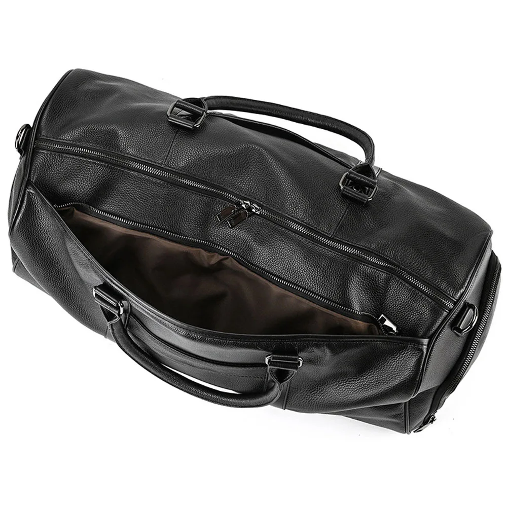 Men Black Genuine Leather Travel Bag With Handle Oversized Size:55x27x28cm