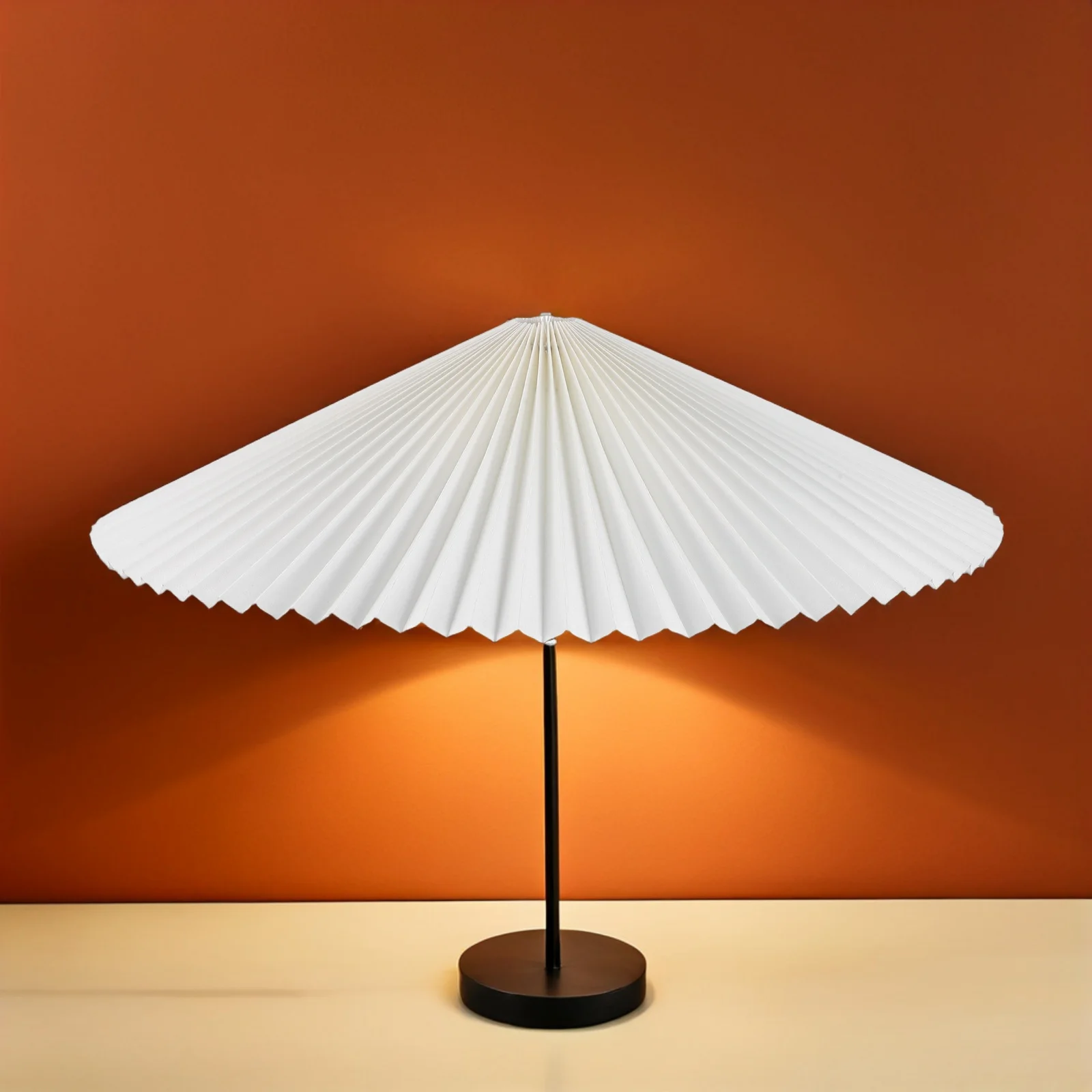 

Umbrella Shaped Pleated Lampshade 360 Degree Rotating Iron Frame 20 Inch Bottom 10 Inch Slant Beige Fabric Cover for Desk