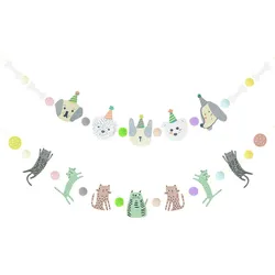 1 Set Lovely Cat Dog Design Paper Banner Bunting Pet Birthday Party Decoration Garland For Baby Shower Kids Birthday Favor Decor