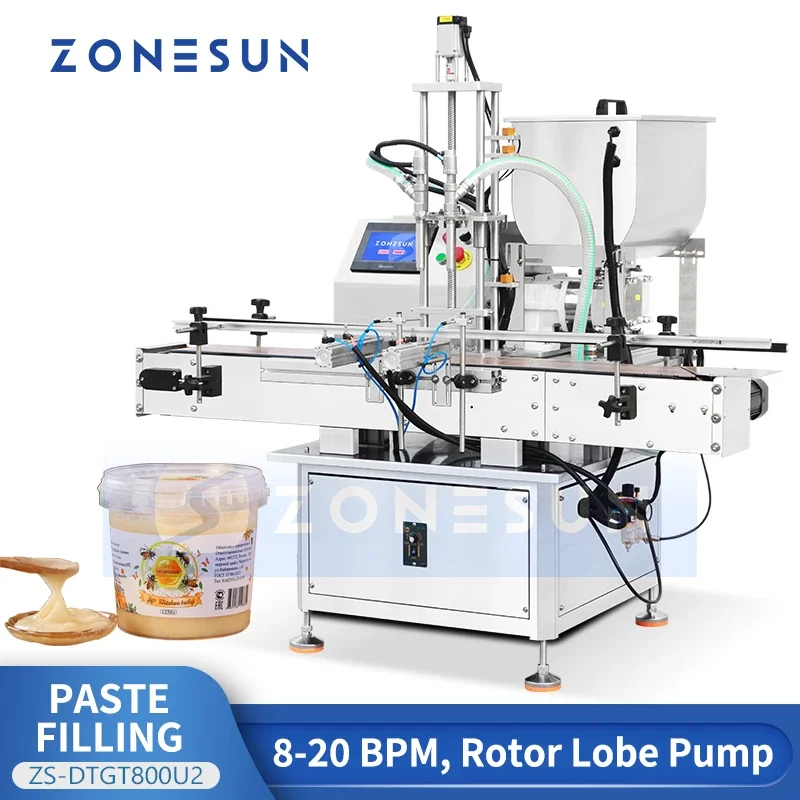 ZONESUN ZS-DTGT800U2 Máquina llenadora automática de pasta con bomba de lóbulo de rotor FIller de mermelada de frutas