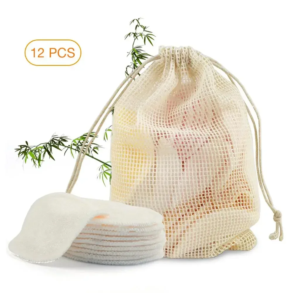 Reusable Cotton Bamboo Fiber Make Up Facial Skin Care Nursing Rounds Pad Cleansing Tools 12pcs/bag Washable Makeup Remover Pads