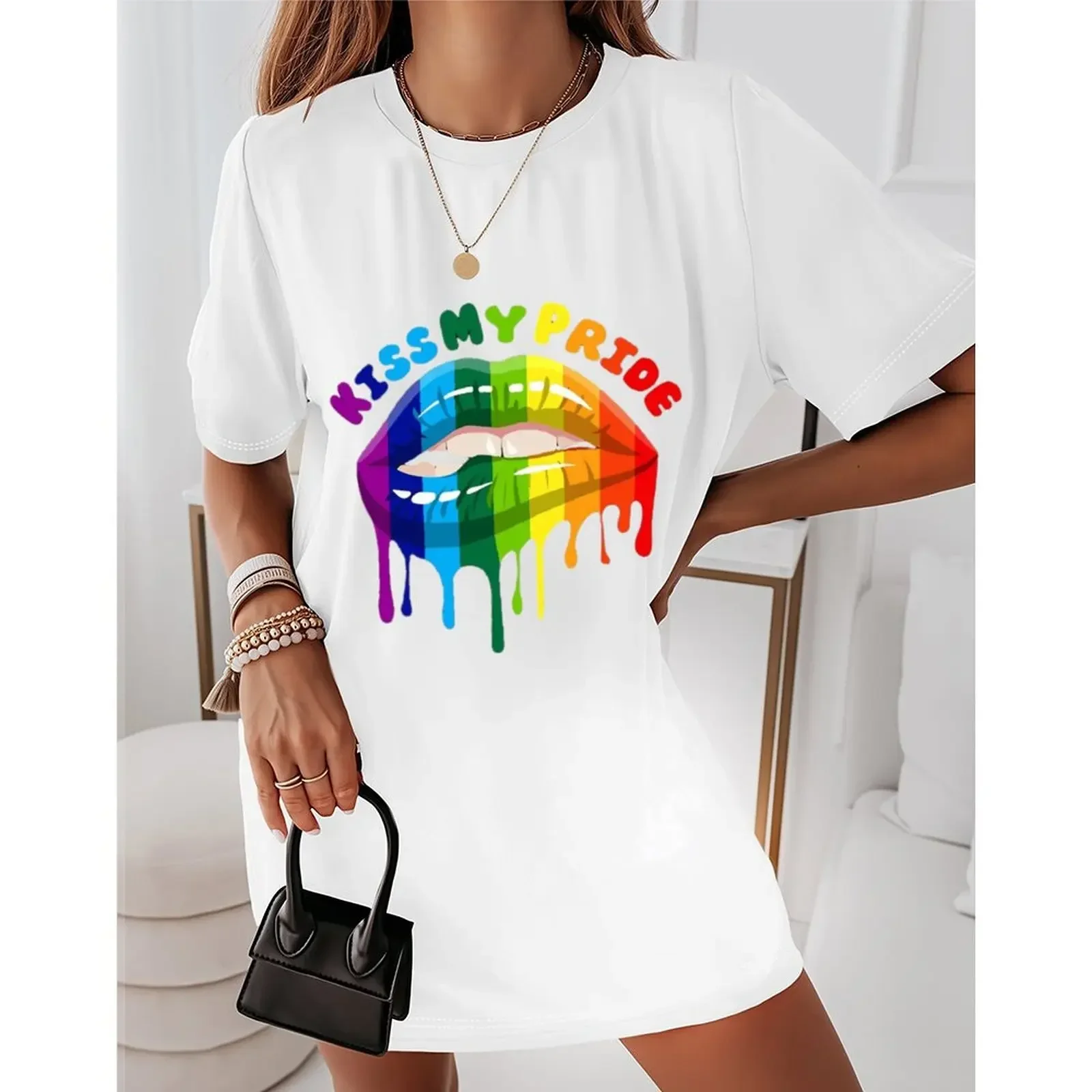 

2025 T Shirts Woman Elegant Sexy Print T-shirt Girl Oversized Short Sleeve O Neck Casual Top For Summer Spring Fashion Women's C
