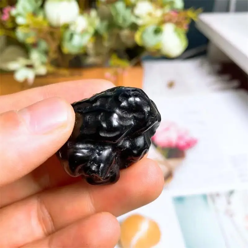 Natuurlijke Zwarte Obsidiaan Hersenen Reiki Healing Crystal Carving Figurine Gepolijst Edelstenen Sculptuur Ambachten Home Decor Gift 1Pcs