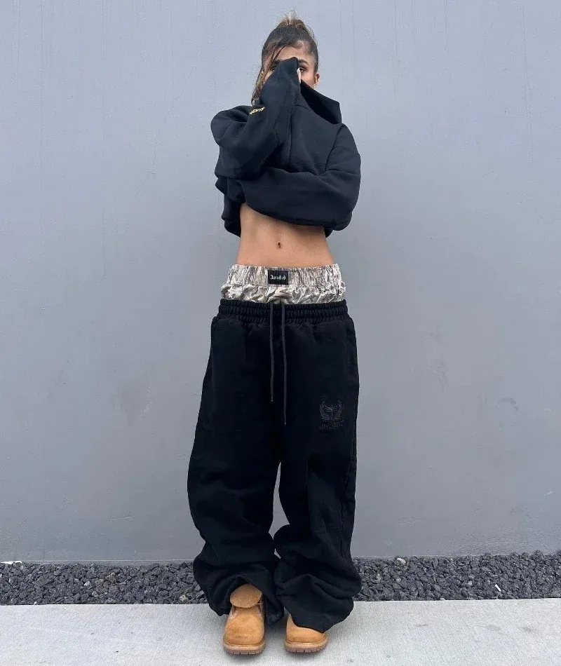 Y2K Harajuku pants camouflage Embroidered double waist high quality sweatpants Hip Hop streetwear High waisted Wide Leg Pants
