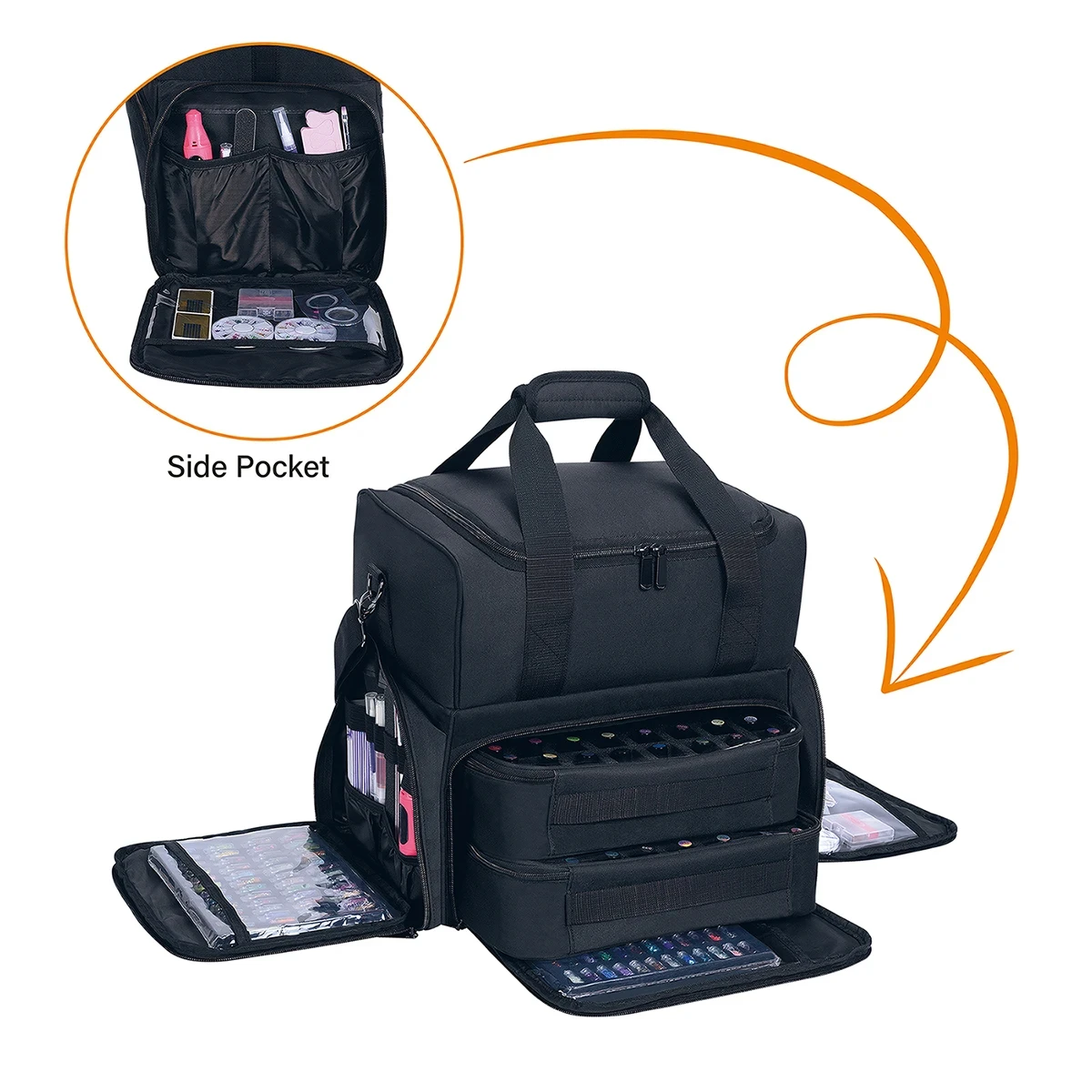 Essential for Womens 80 Bottle Large Capacity Waterproof Nail Polish Organizer Case Portable Travel Storage with 2 Removable Bag