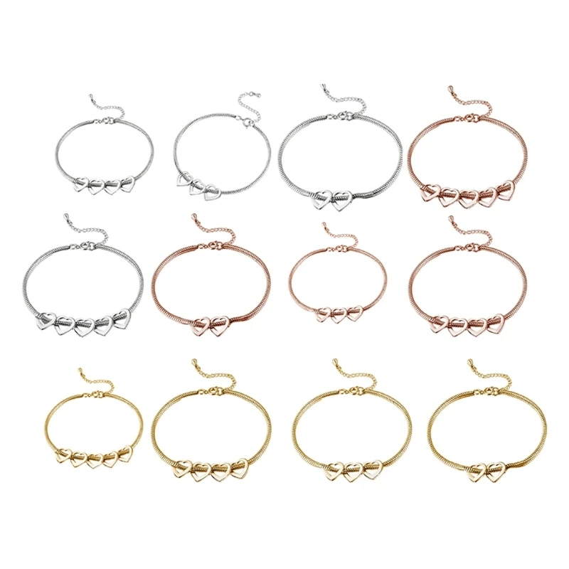 72XE Adjustable Heart Chain Bracelet for Mother Wife Grandma Stainless Steel Jewelry