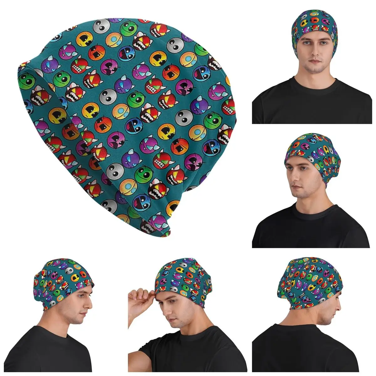 Video Game Geometry Dash Skullies Beanies Hats Warm Autumn Winter Outdoor Cap Knitted Bonnet Caps for Men Women Adult