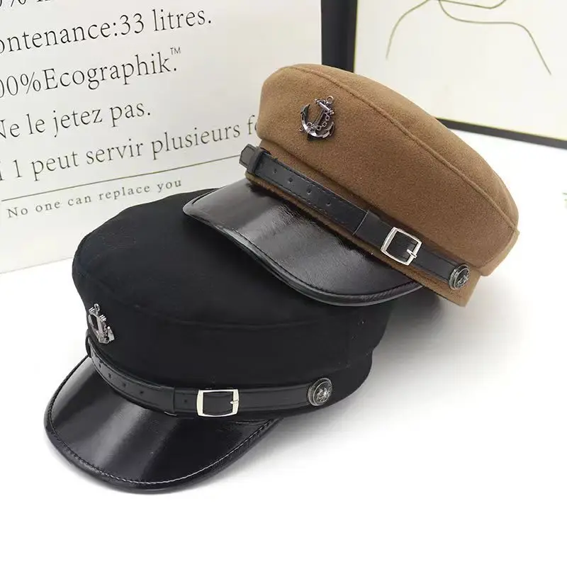 الكورية الصوف قبعة المرأة الخريف الشتاء الرجعية Ins نمط موزع الصحف قبعة جلدية الرسام قبعة ملابس عصرية