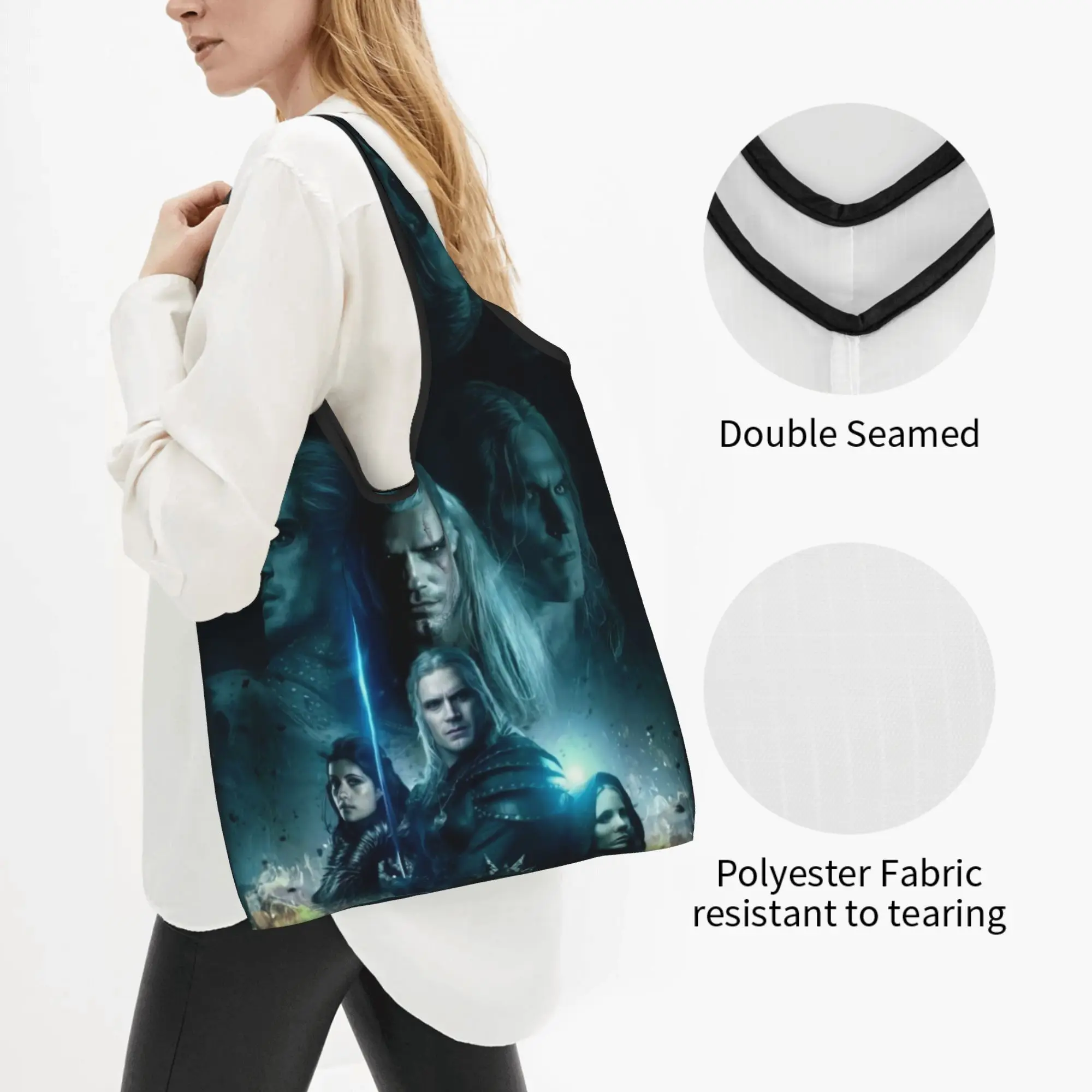 Action The Witcher Game     Groceries Shopping Tote Bag Women Funny Role Playing  Shoulder Shopper Bag Big Capacity Handbag