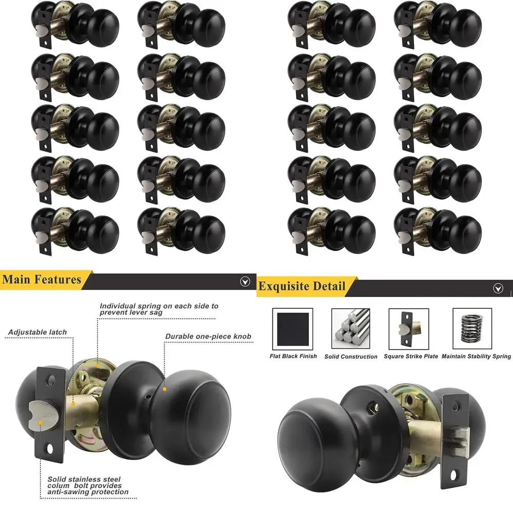 

10-Pack Matte Black Colonial Ball Door Knobs - Interior Passage, Suitable for Closets and Hallways