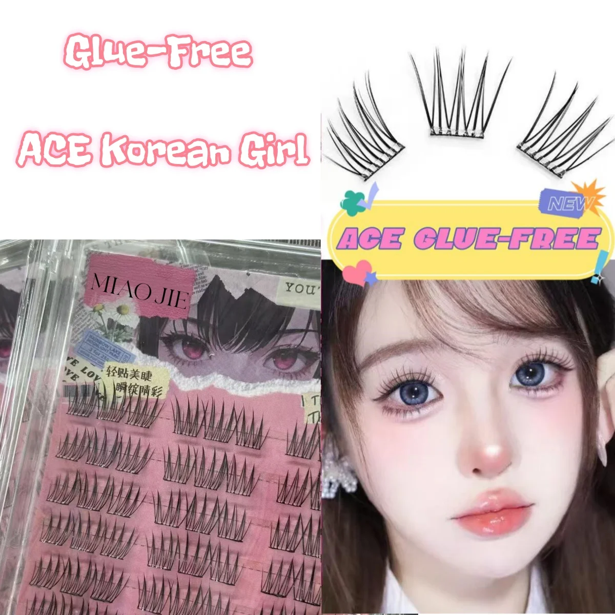 MIAOJIE 90個入り 自己粘着式つけまつげ アイドル シングルクラスター DIY ガールズグループ ナチュラル トリロジー カートゥーン グルーフリー つけまつげ