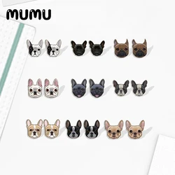 2023 New Black White Bulldog Head Acrylic Stud Earring Animal Earrings Resin Epoxy Jewelry Gifts Friend