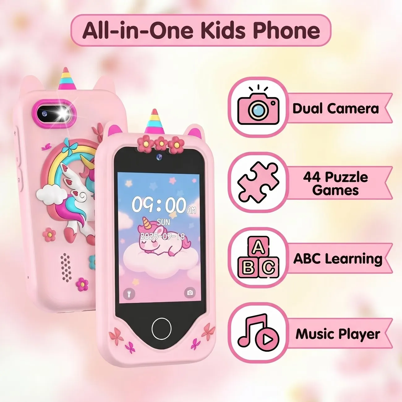Digital Camera Kids Smart Phone MP3 Duble Camera Touchscreen Unicorn Baby Mobile Educational Toys For Girls Boys Age 3-8