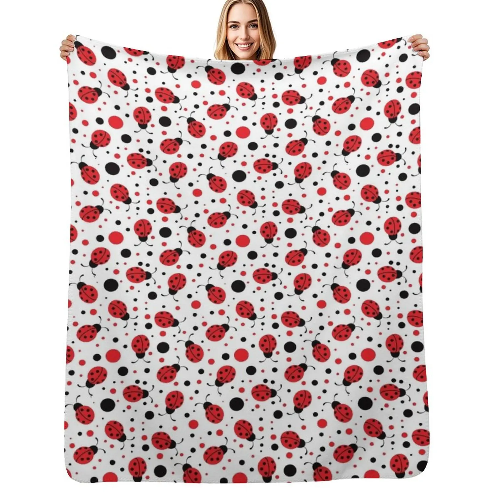 

Ladybugs Everywhere Throw Blanket Machine Washable Soft Warm Blanket