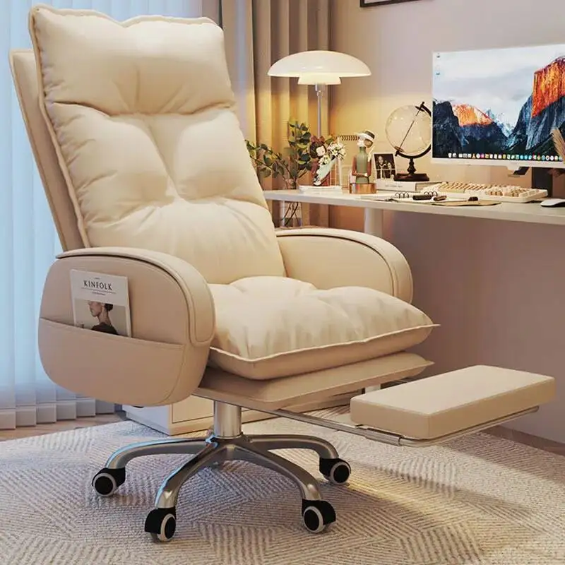 

Luxury Leather Cream Swivel gaming chairs Lazy Relaxing Chair Nordic Design Reclining Rocking Chair Furniture Living Room