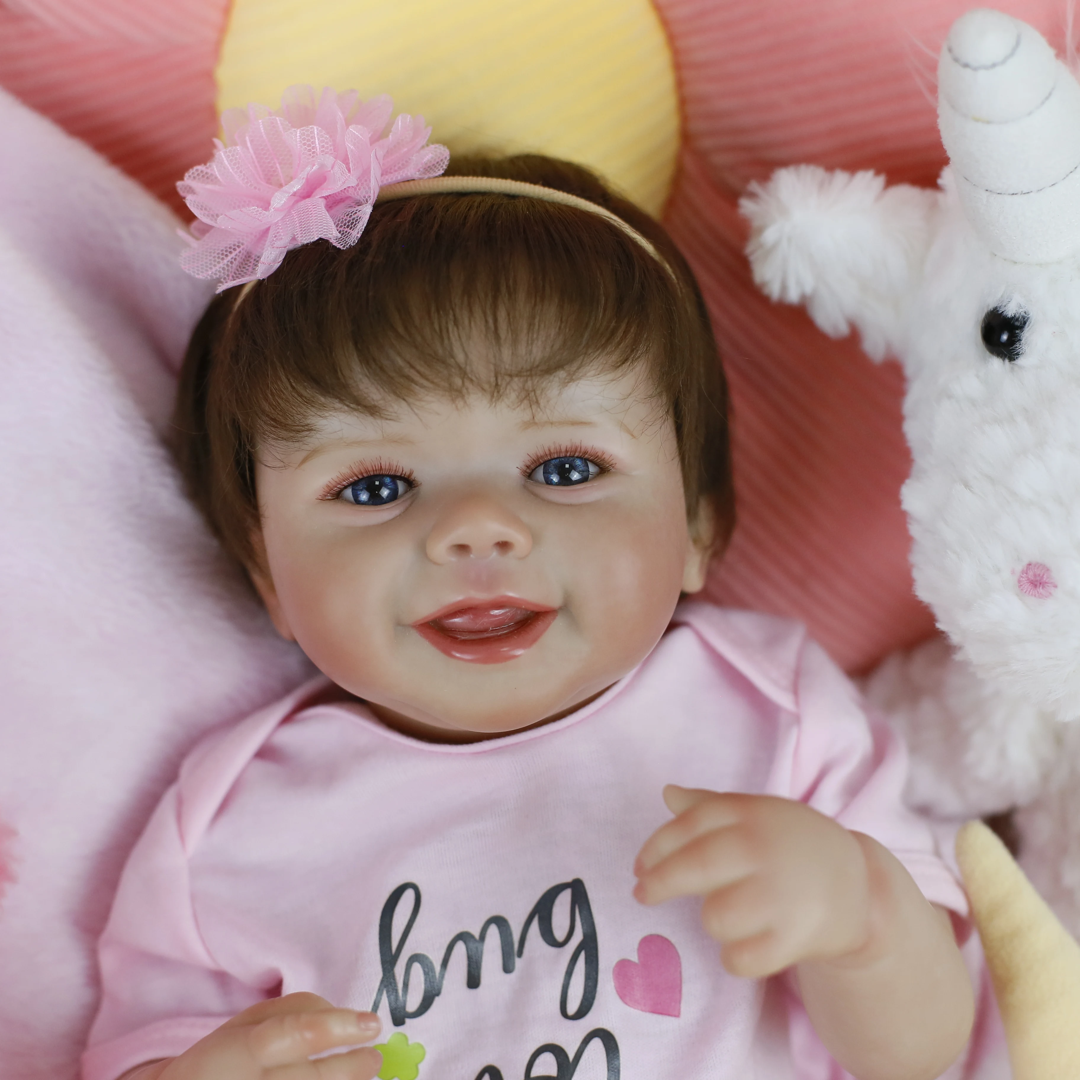 19inch Full Body Soft Silicone Vinyl Reborn Doll Girl Emmy Lifelike Reborn Baby Doll with Handmade Rooted Hair Visible Veins