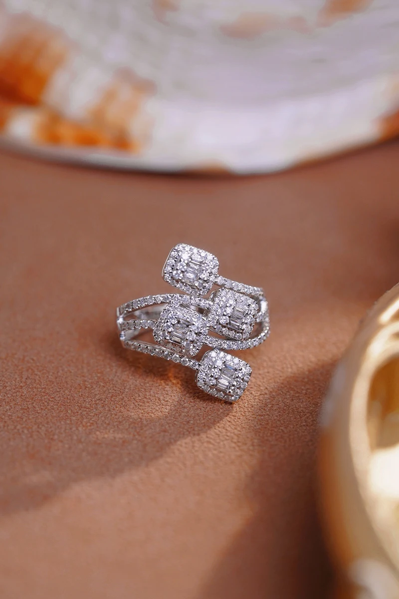 LUOWEND 100% 18K White Gold Rings Luxury Elegant Style 0.90carat Real Natural Diamond Engagement Ring for Women Fine Jewelry