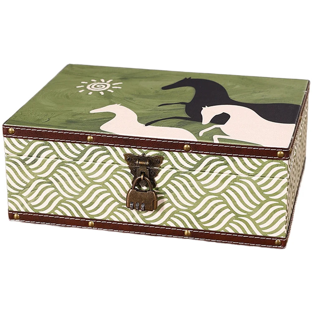 Multi Purpose Leather Storage Box with Wooden Construction and Alloy Lock Organizer for Jewelry Cosmetics and Small Accessories