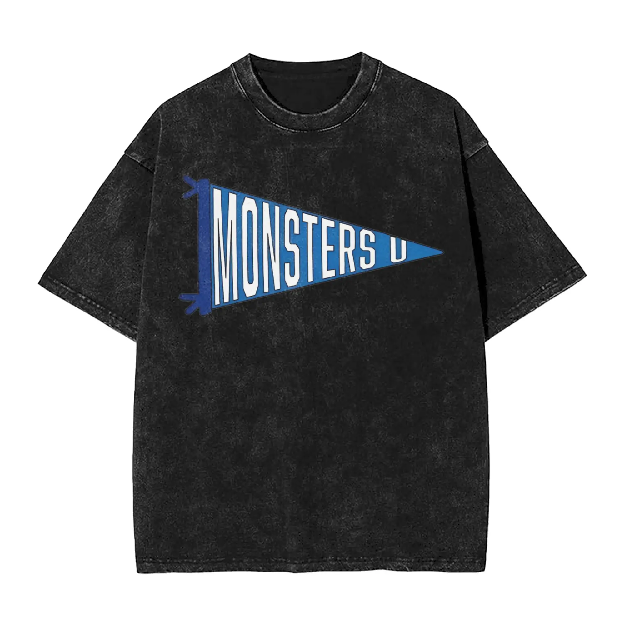 

Oversized Washed T-Shirt Monsters University Pennant Cotton T-Shirts Fashion Tee Shirt for Male Summer Y2K Retro Printed Tees