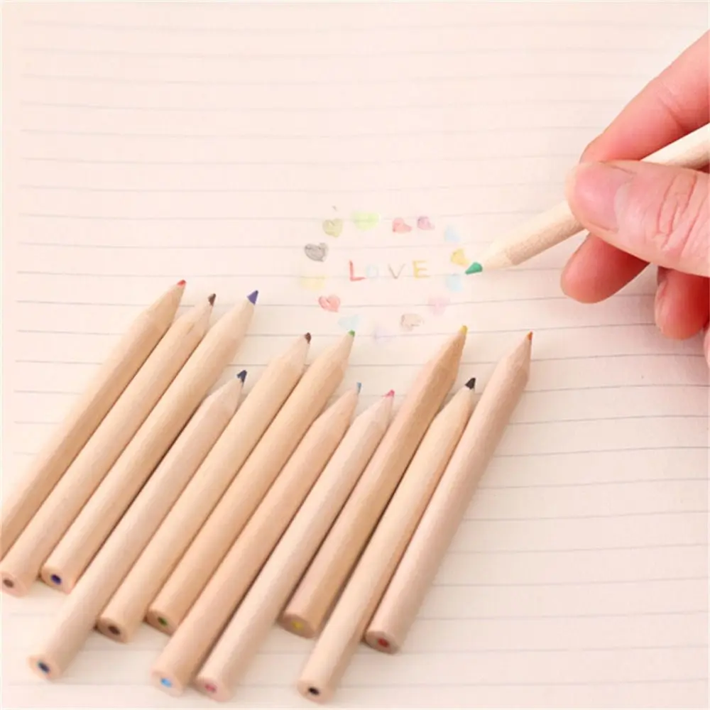 Krayon pensil 12 warna untuk anak, alat seni pensil warna berminyak barel, perlengkapan sekolah Kawaii