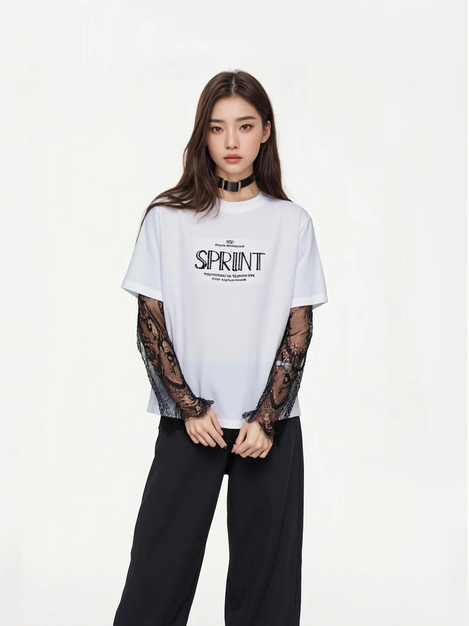 

Summer New Sle BW 2026 Casual Me Splice ort Sve T-irt Women round Ne Slim Fit White Cotton Polyester Blend