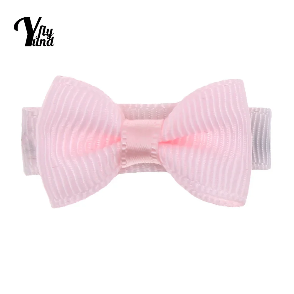 Yundfly 4*2 CM Mini Solid Color Bowknot Bangs Hairpins Fashion Grosgrain Ribbon Bows Infant Hair Clips Baby Headwear Photo Props