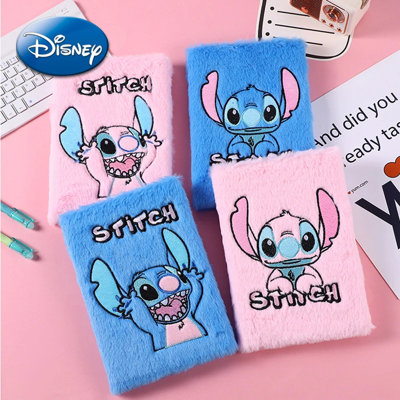 Disney Stitch Notebook Soft Plush Angel Cute Cartoon Figures Student Stationery School Prize Line Book Hand Ledger Children Gift