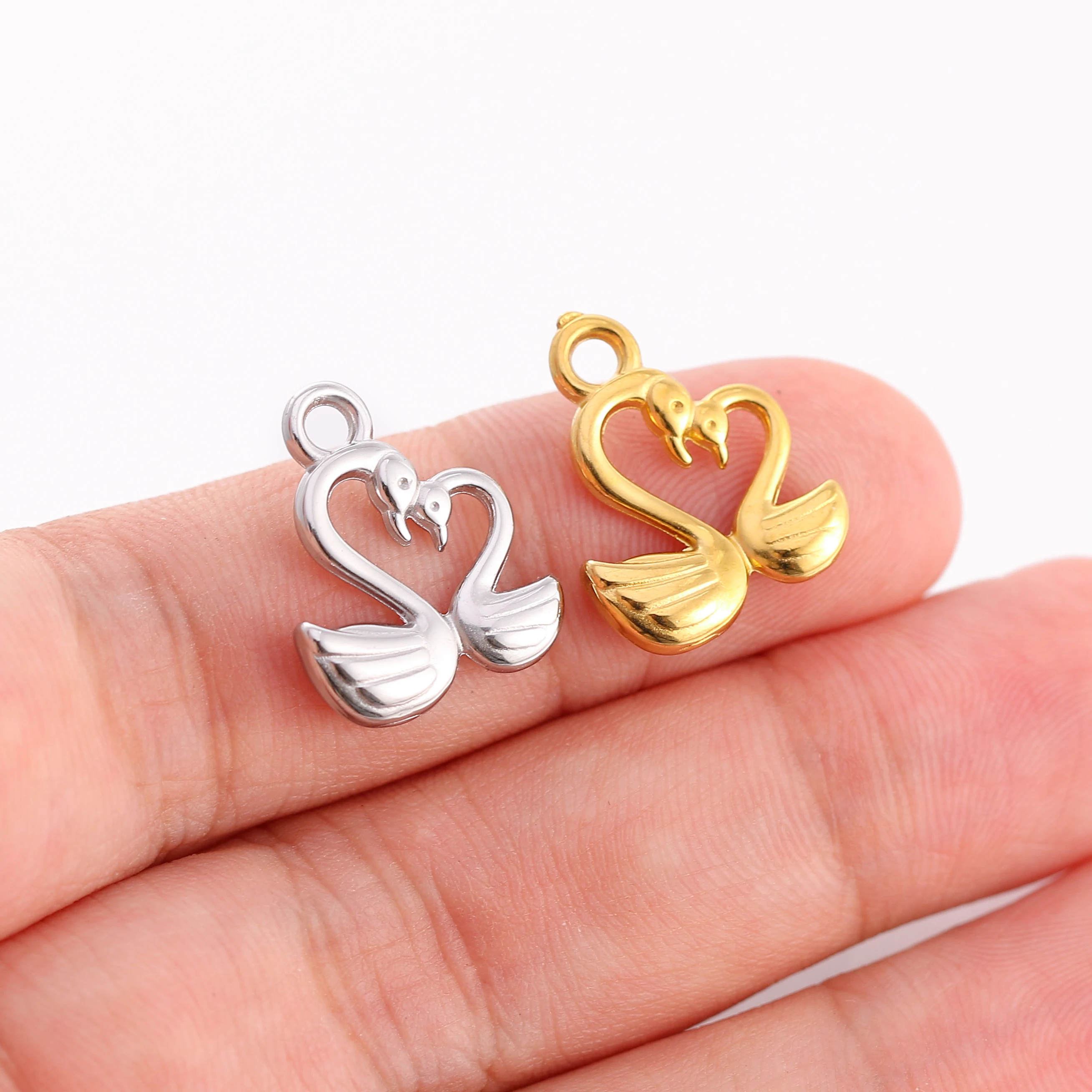 3PC Stainless Steel Fashion Cute Small Swan Charms Pendants Jewelry Fit Mother Baby Lovers Making DIY Handmade Craft Accessories