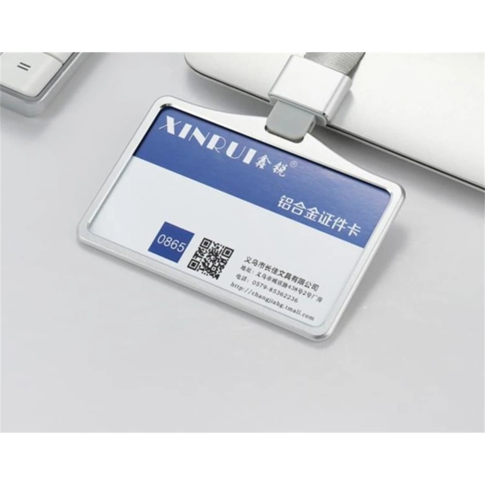 Horizontal Style Bank Credit Card Badge Holder Metal Material Bus Id Card Holders With Lanyard