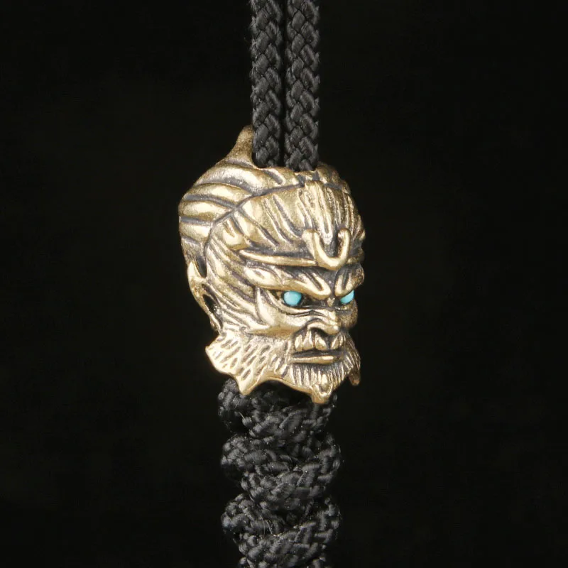 Brass Carved Myth Monkey Figure Knife Pendant EDC Paracord Spacer Bead DIY Pendant Keychain Hanging Charm Handcraft Accessory