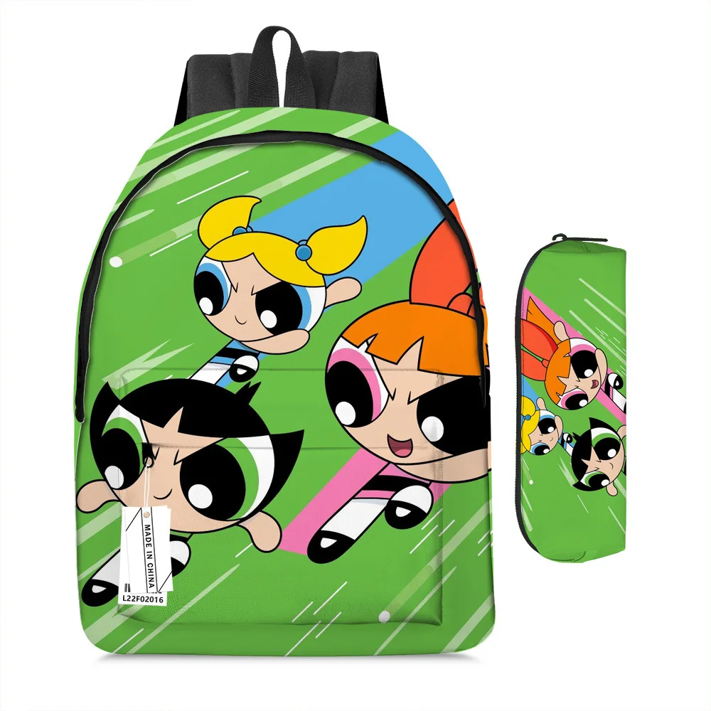 Cute Powerpuff Girls Backpacks Pencil Case Set Kawaii Anime Station Back To School Pouch Bags Student Supply Kids Gifts Toys