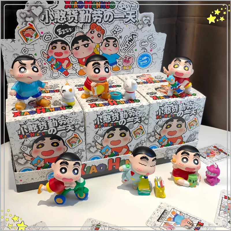 

Shin-Chan Hardworking Day Daily Blind Box Cute Anime Characters Dolls Statues Cartoon Models Collecting Toys Decorations Gifts