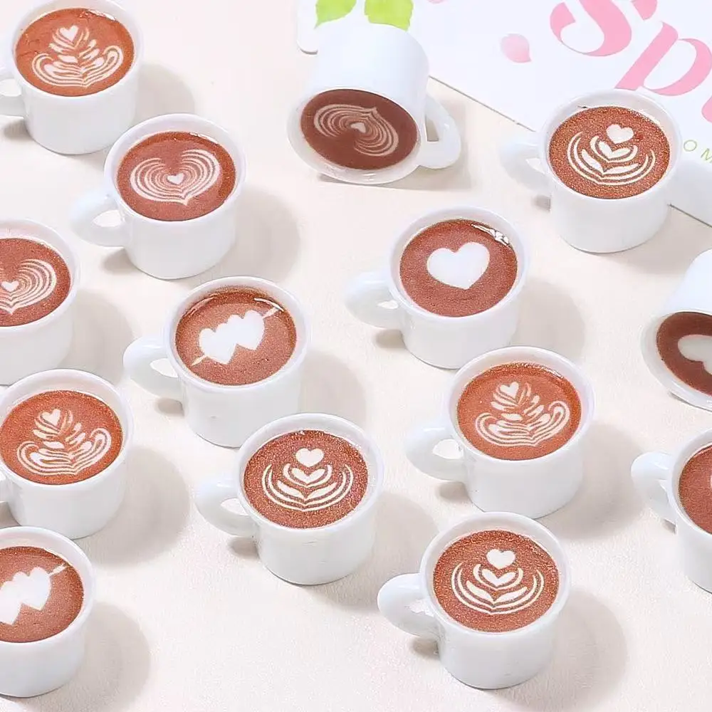 20Pcs 3D Resin Coffee Cup Flatback Cabochon Figurine Artificial Food Scrapbooking DIY Jewelry Craft Decoration Accessories