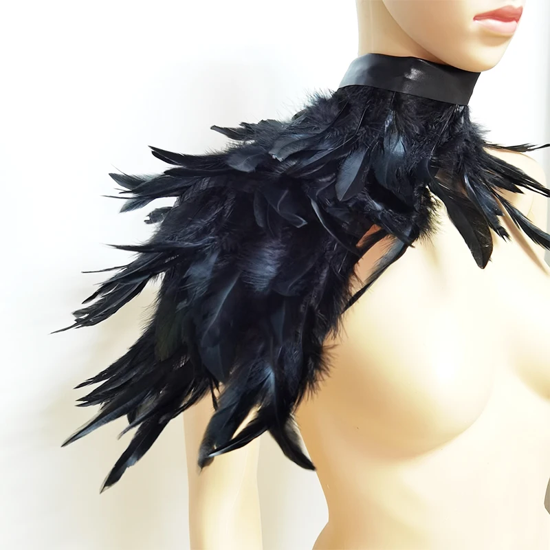 Steampunk One Shoulder Shrug Feather Cape Bolero Jacket Shrug Tops White Feather Collar Gothic Punk Rave Party Accessories