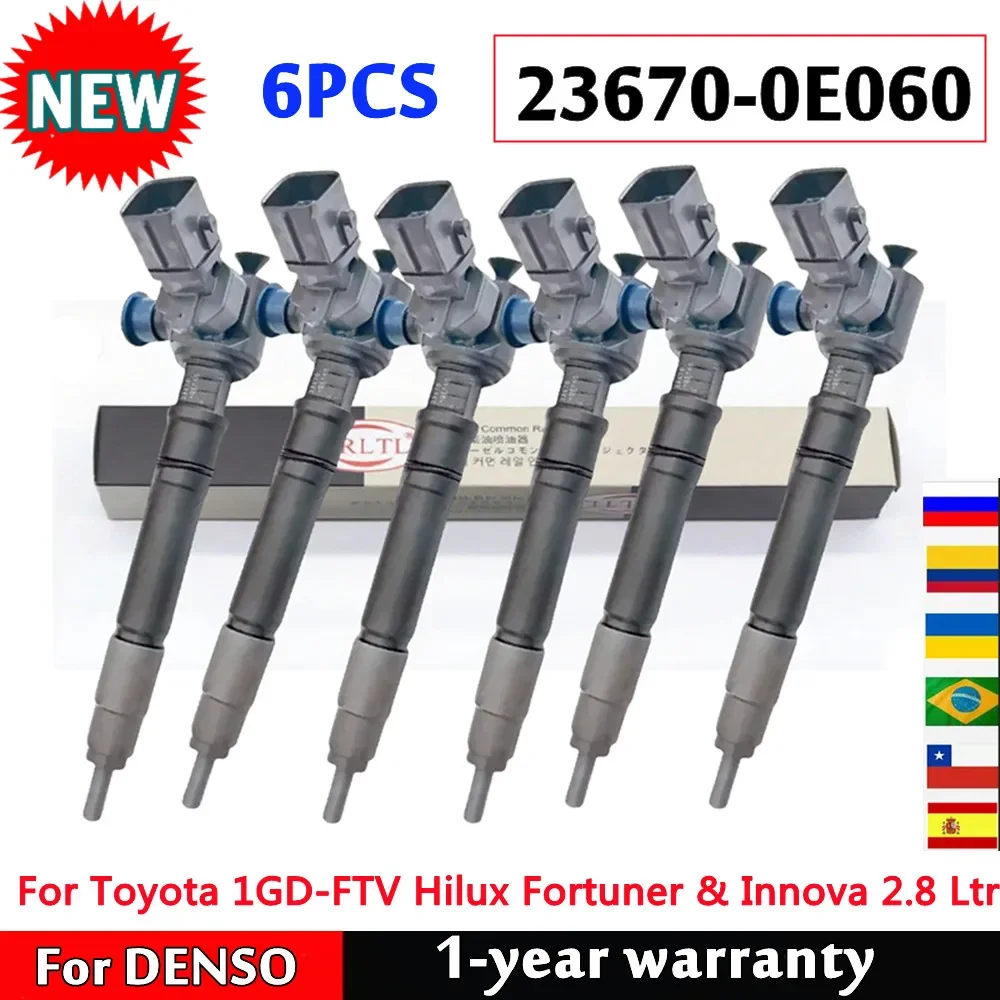 

6 PCS Diesel Fuel Injector 23670-0E060 New Nozzle 236700E060 for DENSO Toyota 1GD-FTV Hilux Fortuner & Innova 2.823670-0E070