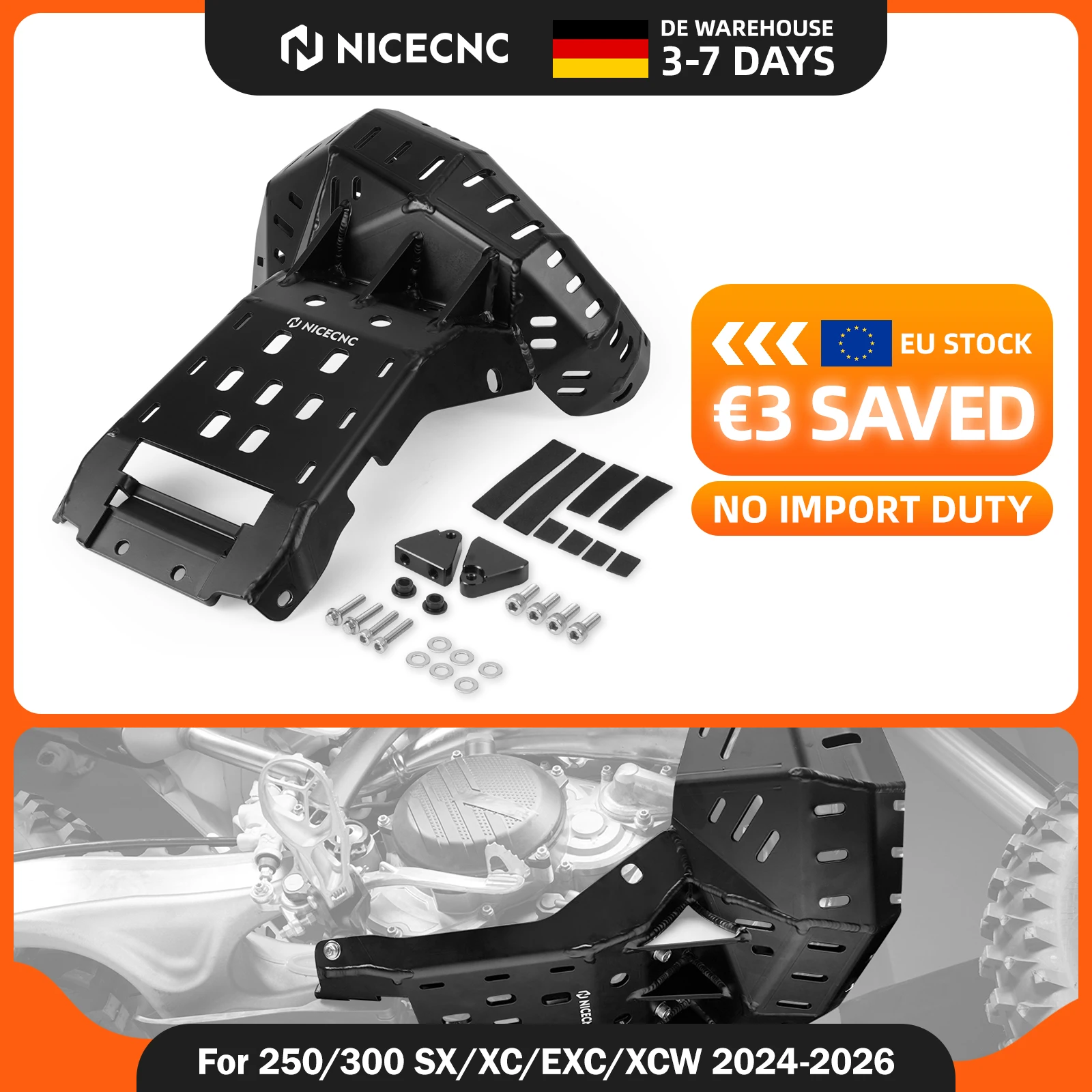 (Stock UE) 2024 2025 2026 Pour KTM EXC 300 SX 250 XCW 300 Pour Husqvarna TE 300 TE 250 GasGas EC 300 Plaque de protection avec protection de tuyau