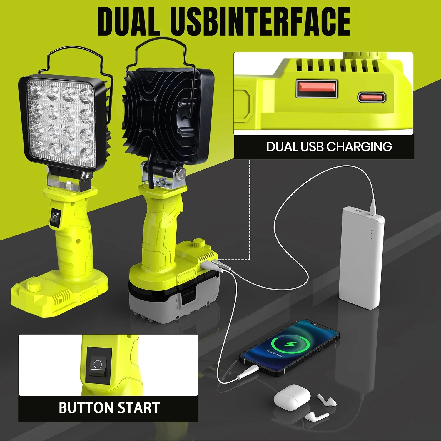 LED Work Light Torch Camping Lamp For Makita For DeWalt For Bosch For Milwaukee For Ryobi Li-ion Battery Power Tool Light