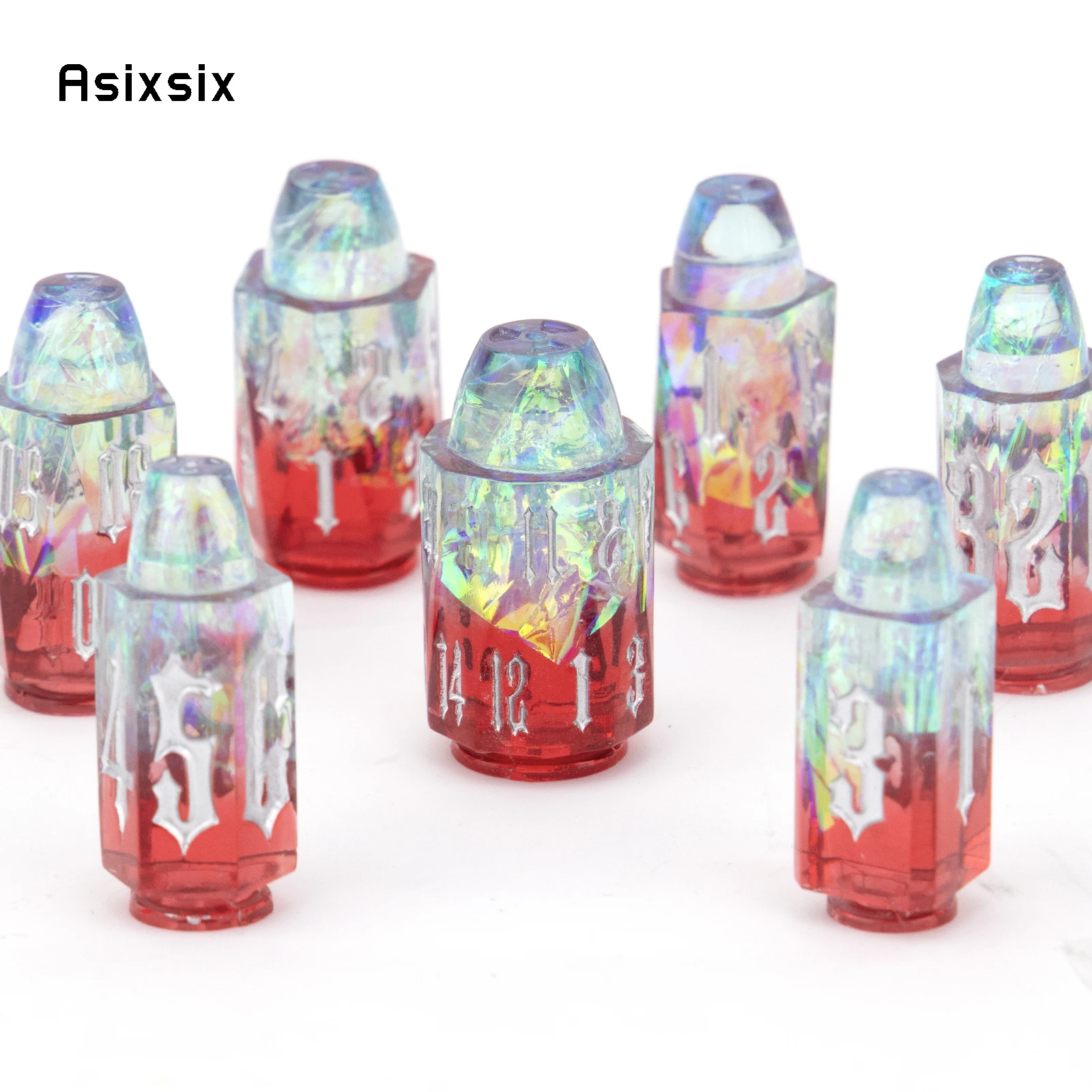 

7 шт. красные прозрачные пулевидные полимерные кости с белым номером, многогранные игральные кости с острыми краями, подходящие для ролевых игр, RPG, карточная игра