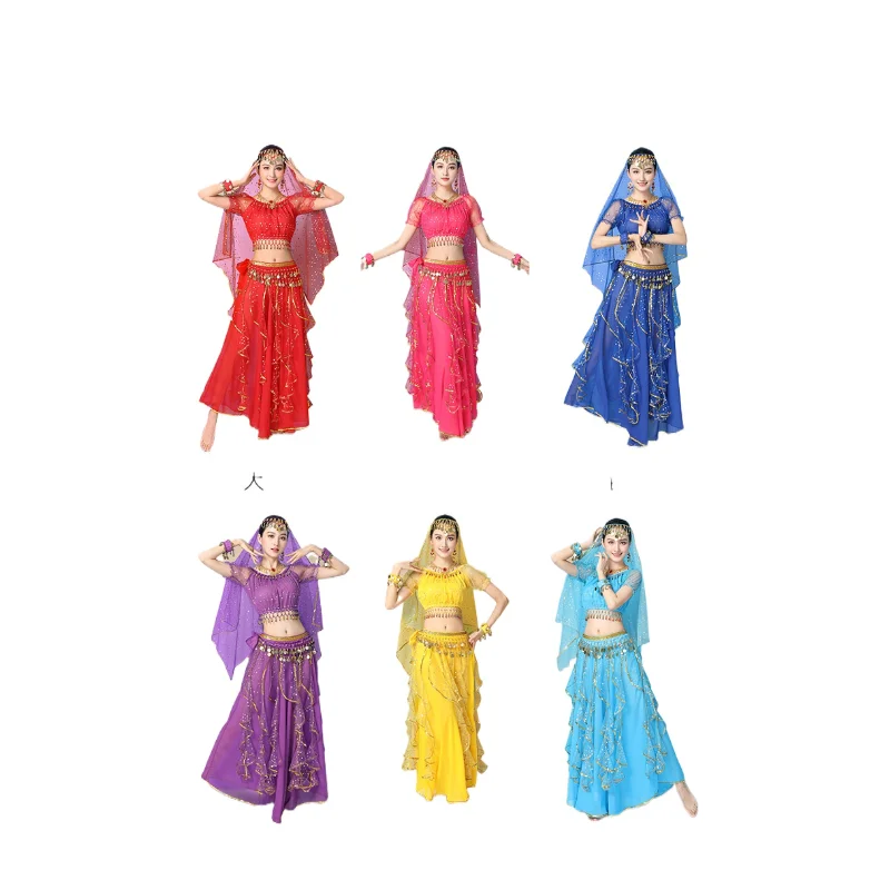 

Exotic Dance Ensemble for Women: Short - Sleeve Indian & Xinjiang - Inspired Maxi Dress Set, Ideal for Stage & Cultural Shows