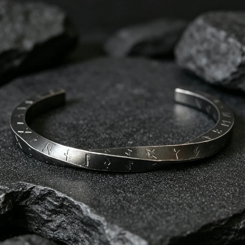 Vintage Antique Stainless Steel Viking Rune Mobius Twist Cuff Bracelet for Men & Women, Adjustable Bangle Jewelry Gift