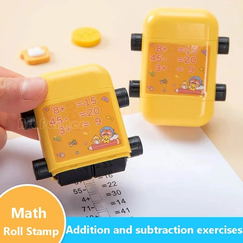 Math 2 in 1 Addition Subtraction and Multiplication Division Math Stamp Roll for Kids Double-Head Digital Teaching Stamp Roller