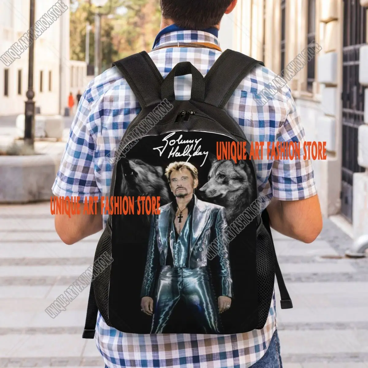 حقائب ظهر مخصصة من French Rock Legend Johnny Hallyday للرجال والنساء حقيبة كتب غير رسمية للحقائب المدرسية للكلية