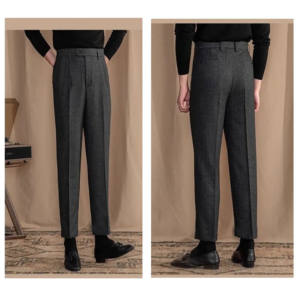 Осень-зима, итальянские шерстяные мужские брюки в стиле ретро с узором «елочка», деловые повседневные прямые брюки, костюм на заказ, узкие брюки