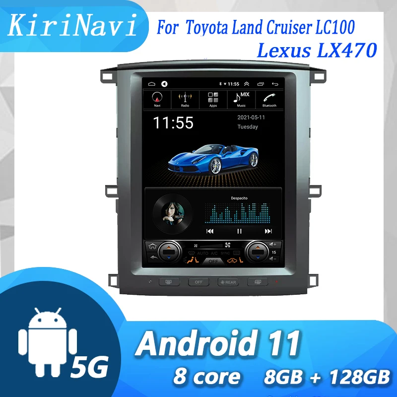 

KiriNavi Tesla Style Android 11 For Toyota Land Cruiser LC100 Lexus LX470 2002-2007 Auto Radio Car Dvd Player GPS Navigation 4G