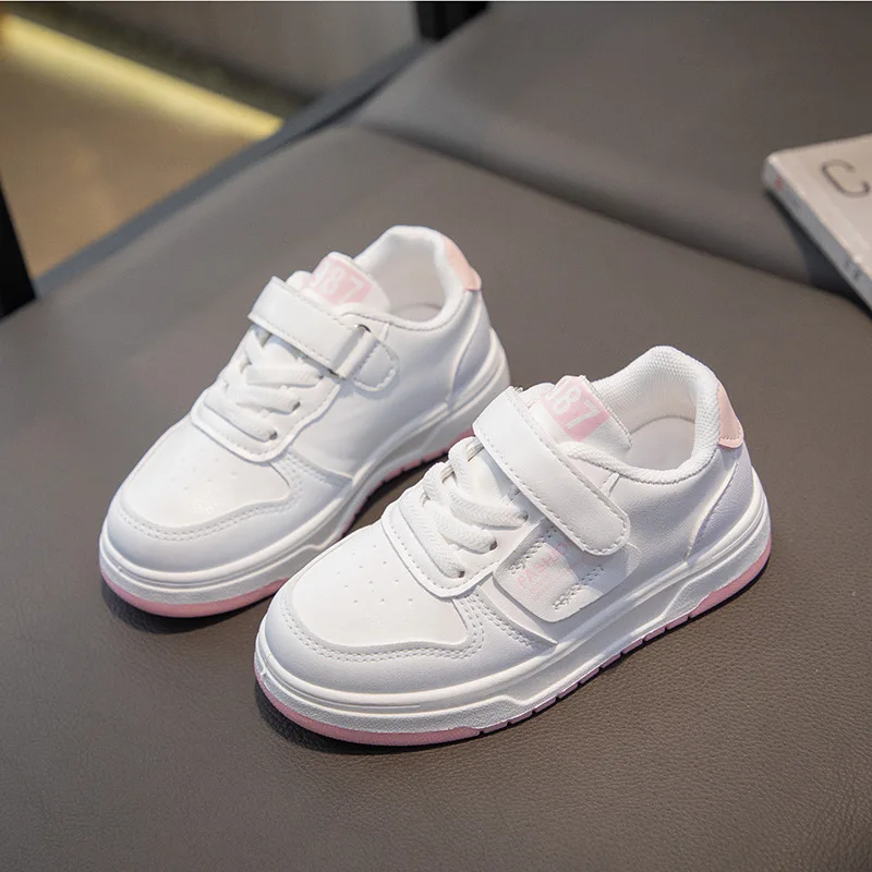 

Girls & Boys Children White Shoes Spring & Autumn Breathable PU Leather Sneakers Fashion Sports Casual Size 26-37